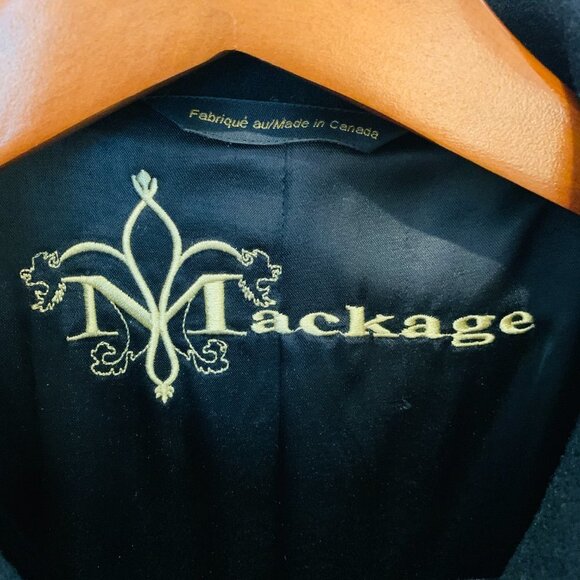 Mackage Coat Black Wool Cashmere Blend Leather Belt Trim Womens Size XS - Picture 5 of 16